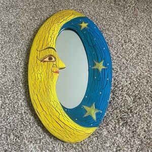 Vintage Wood Celestial Moon & Stars Oval wall Mirror or Picture Frame, 7” x 12”